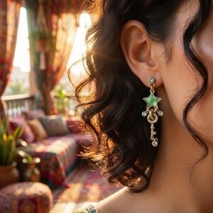 NWT -  Pilgrim Danish Design earrings featuring a green star and key